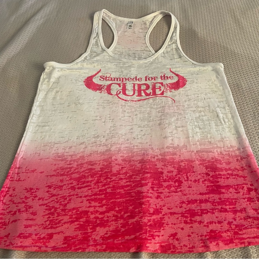 Next Level Apparel White and Pink Tank Top stampede for the cure